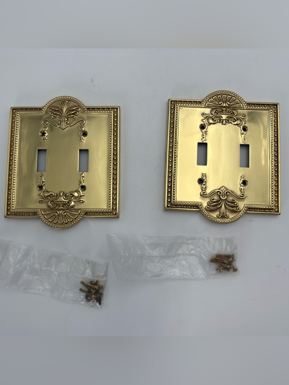 Antique Style Double Toggle Switch Plate Covers - Polished Brass - Set of 2